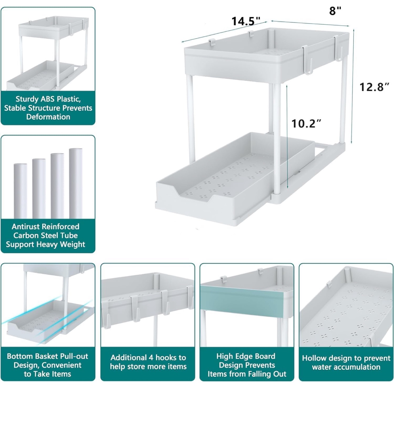 Under Sink Organizer with Pull Out Drawer - White - photo 2