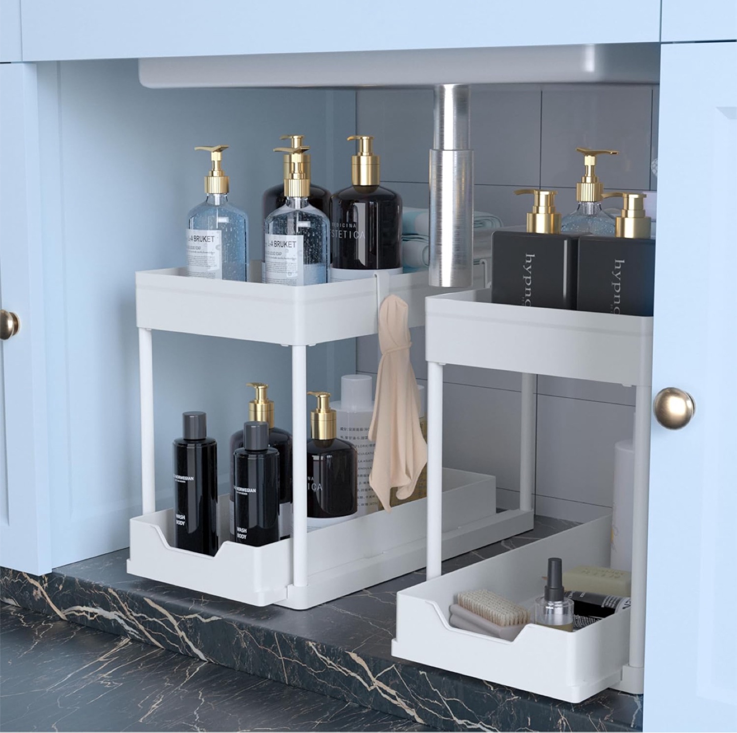 Under Sink Organizer with Pull Out Drawer - White