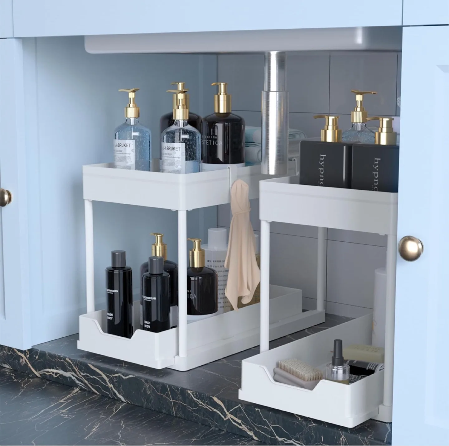 Under Sink Organizer with Pull Out Drawer - White thumbnail