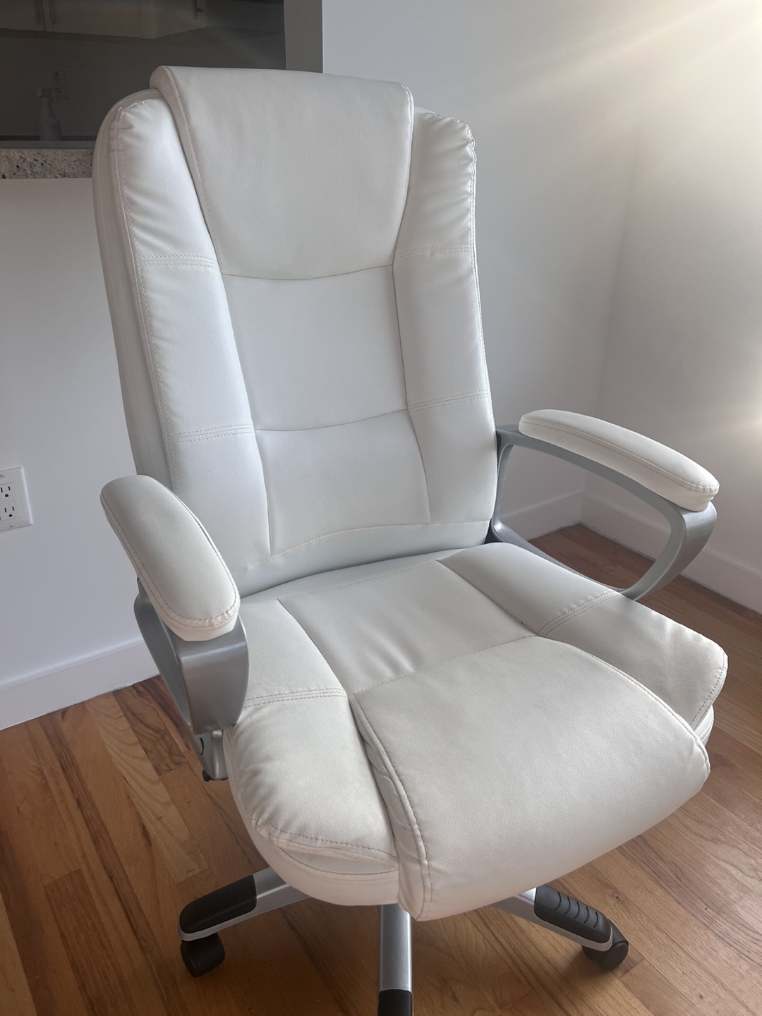 White Leather Office Chair - photo 2