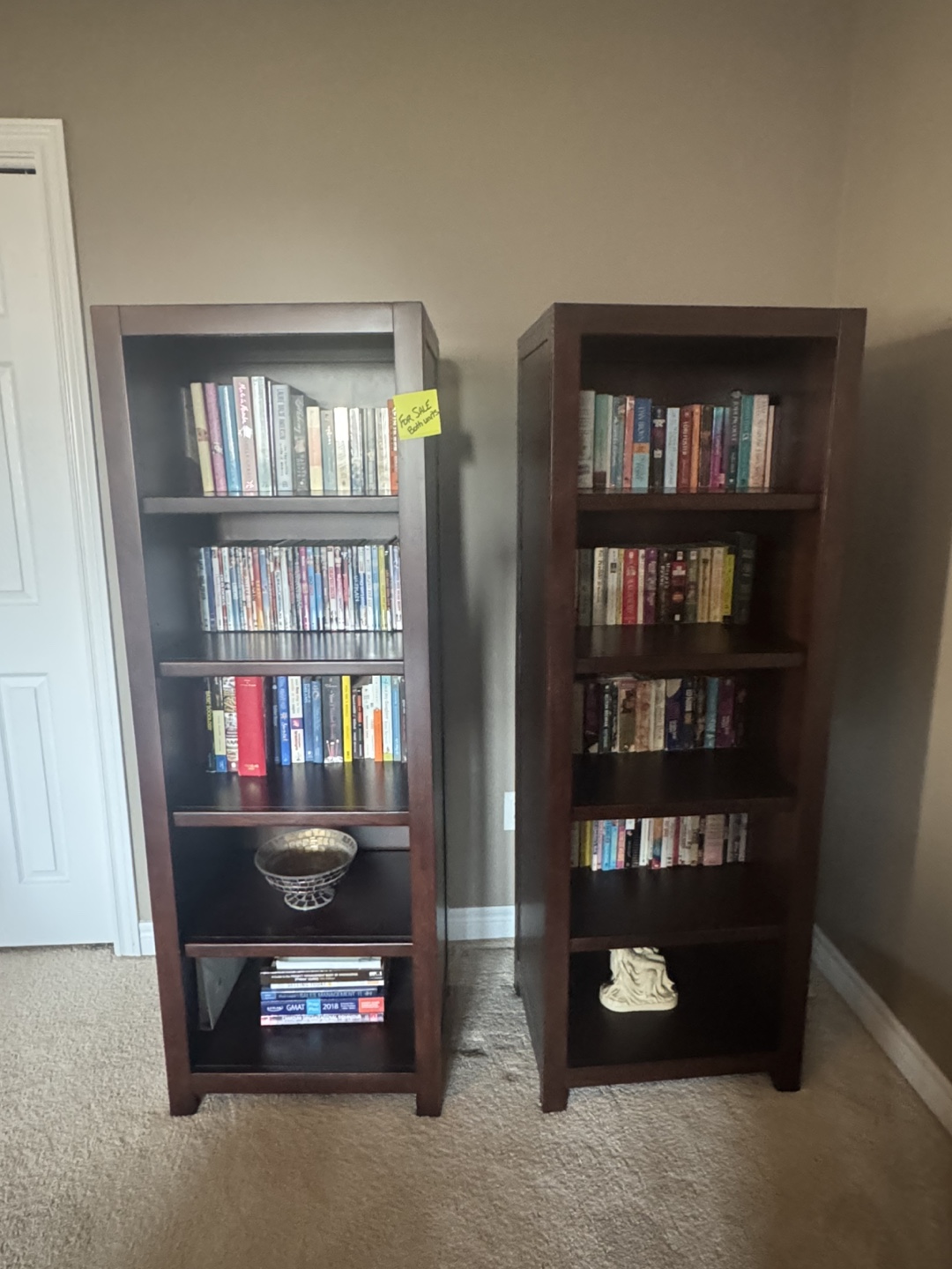 Dark Brown Wooden Bookcases - Pair
