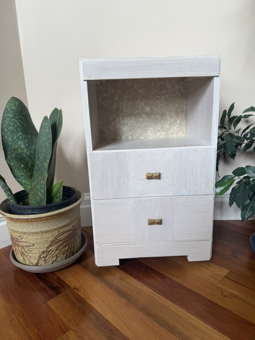 Vintage Whitewashed Wood Nightstand