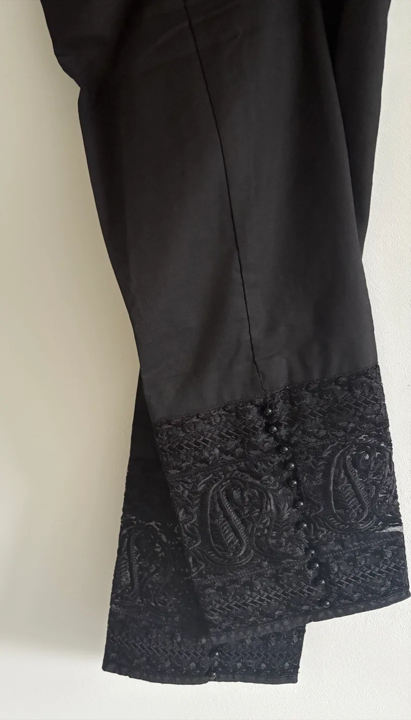Gorgeous Black Lace Trimmed Pants! Size M thumbnail