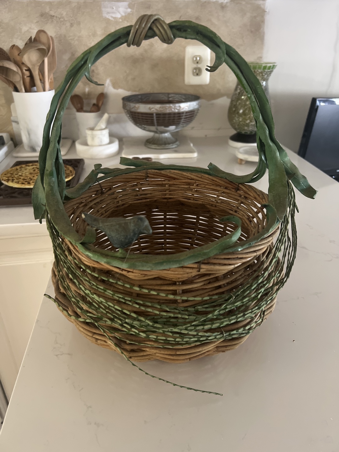 Wicker Basket with Green Accents