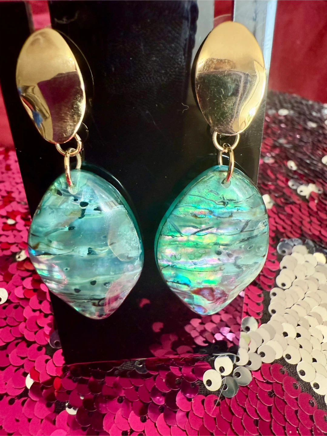 Dangle Earrings - Gold and Teal - photo 2