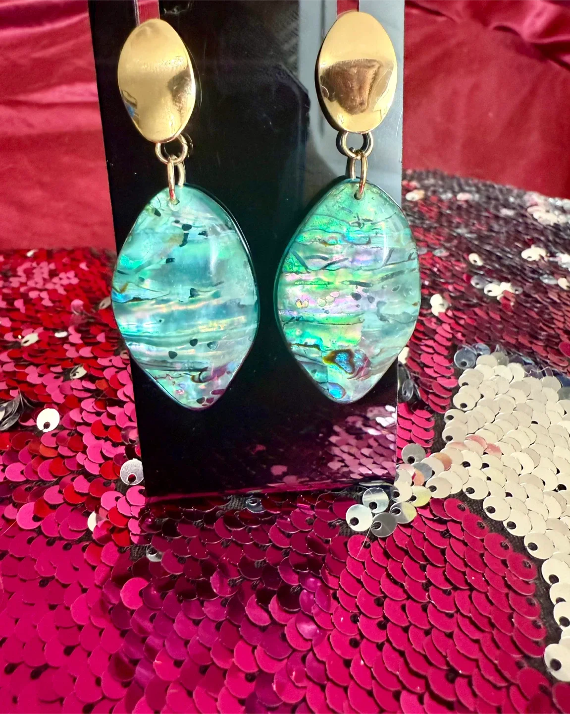 Dangle Earrings - Gold and Teal thumbnail