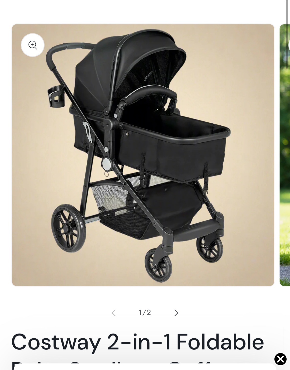 Costway 2-in-1 Foldable Baby Stroller - Black - photo 2