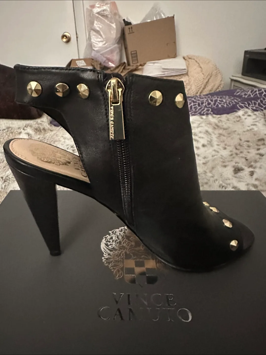 Vince Camuto Black Leather Studded Heels image indicator(3)