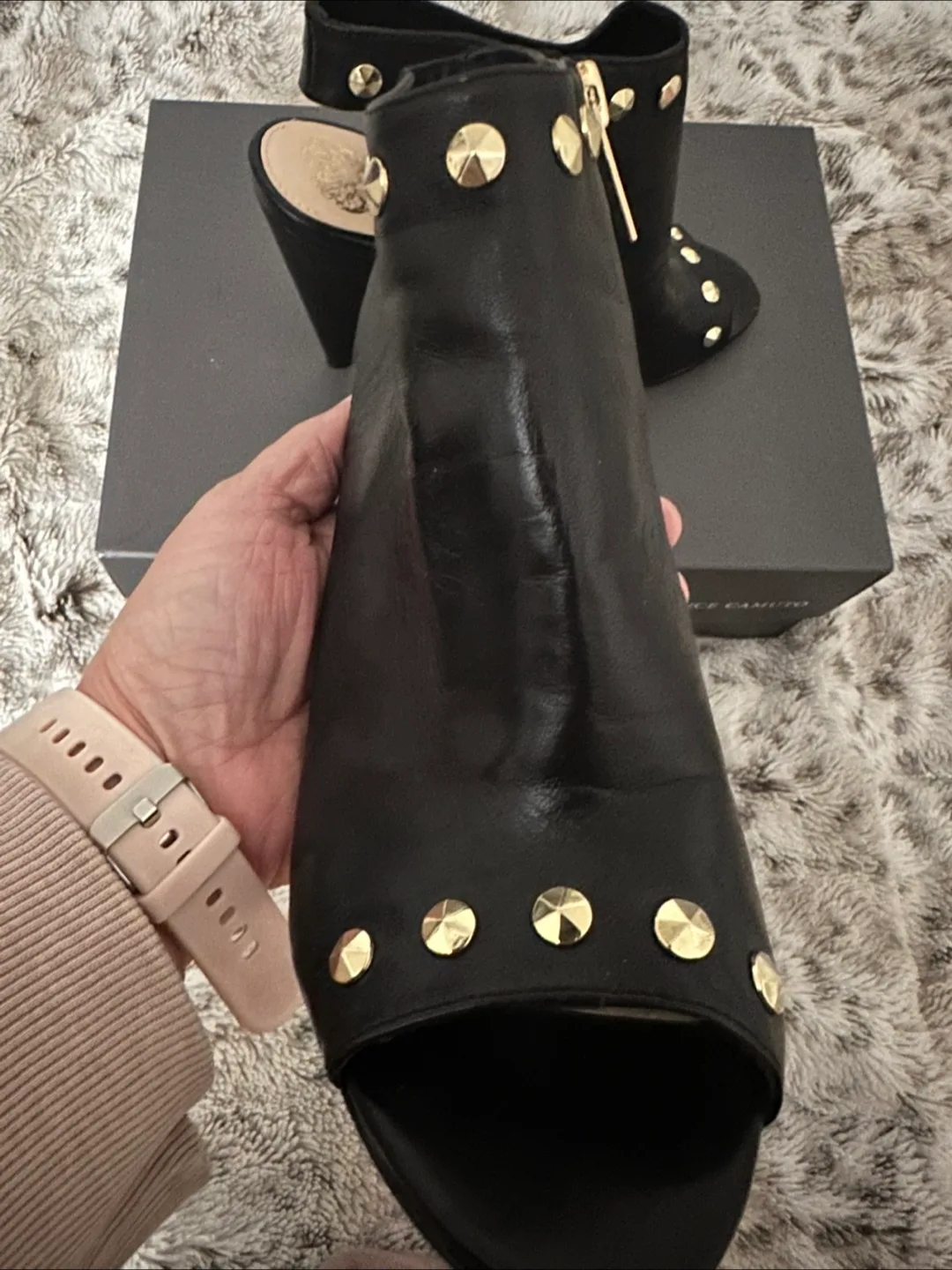 Vince Camuto Black Leather Studded Heels image indicator(5)