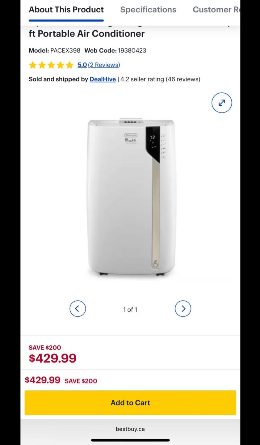 DeLonghi Pinguino Portable Air Conditioner - White