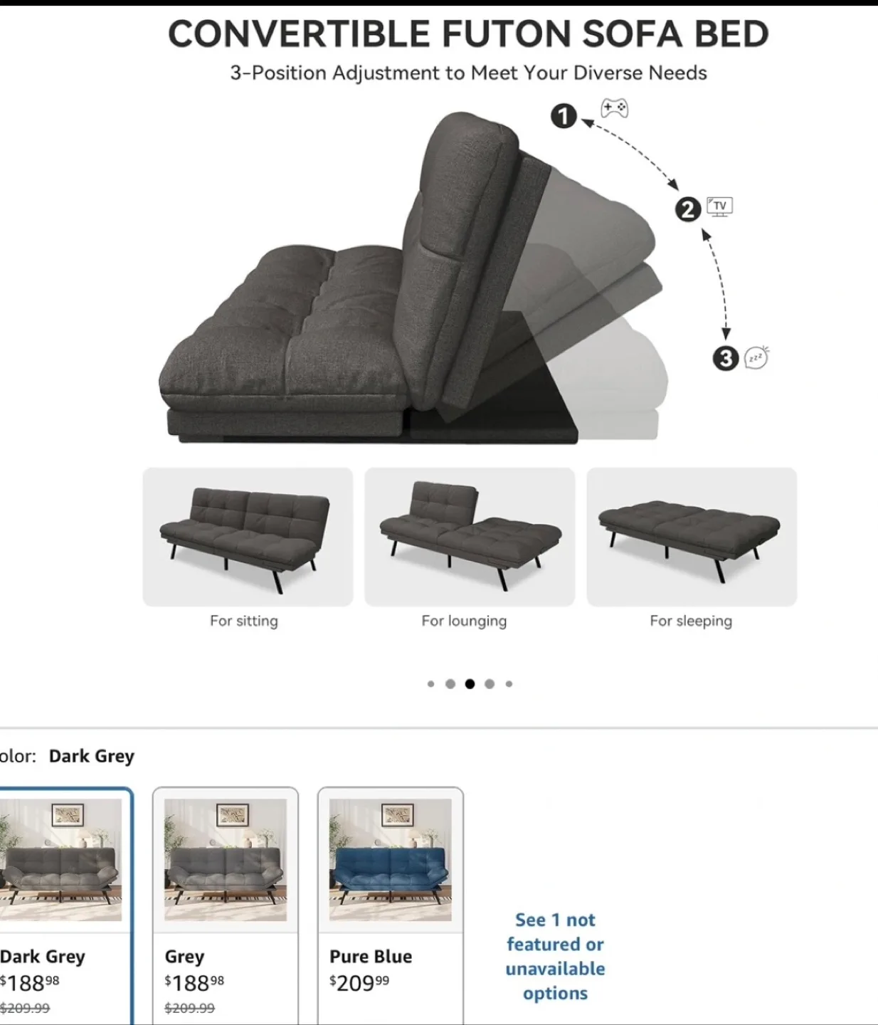Dark Grey Convertible Futon Sofa Bed image indicator(2)