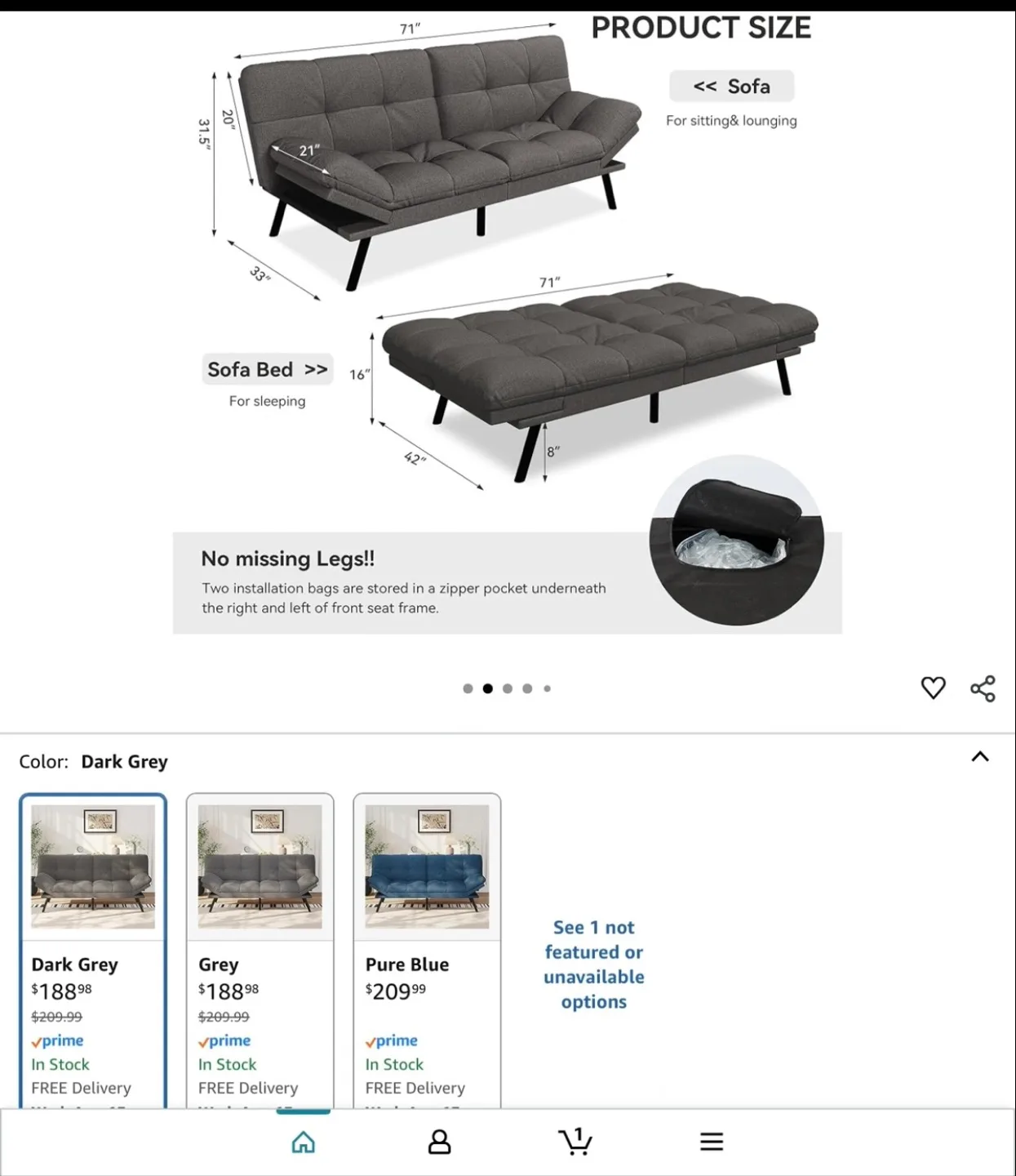 Dark Grey Convertible Futon Sofa Bed image indicator(4)