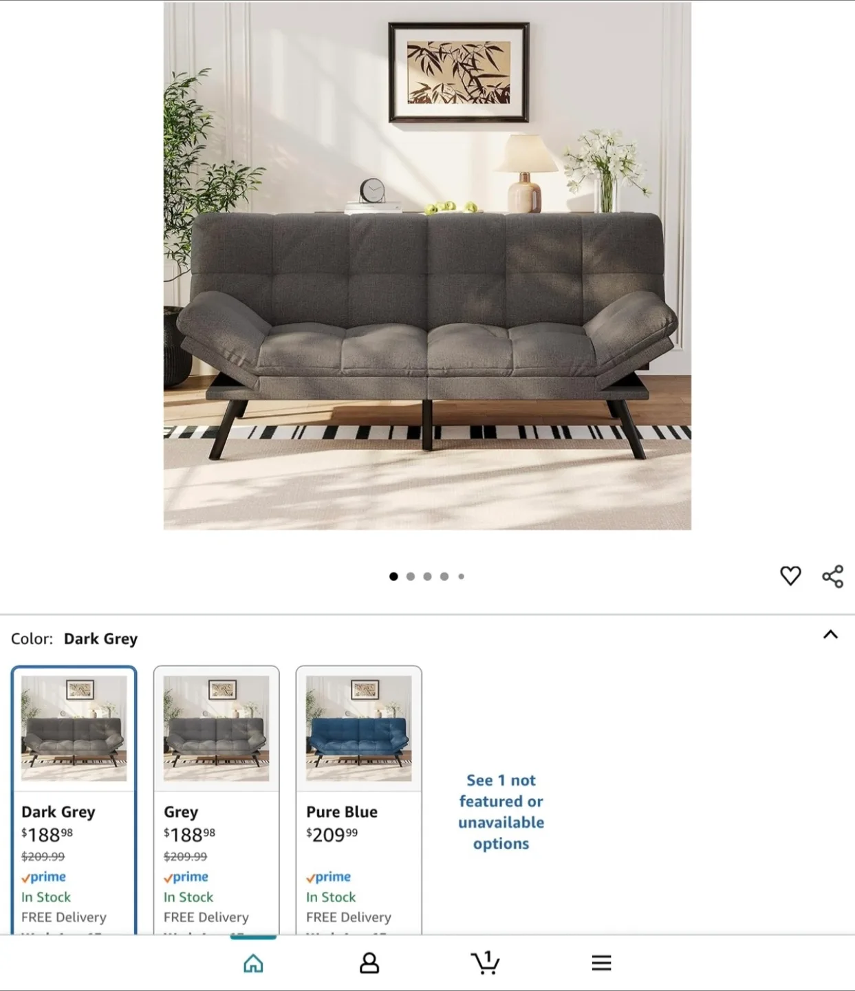 Dark Grey Convertible Futon Sofa Bed image indicator(3)