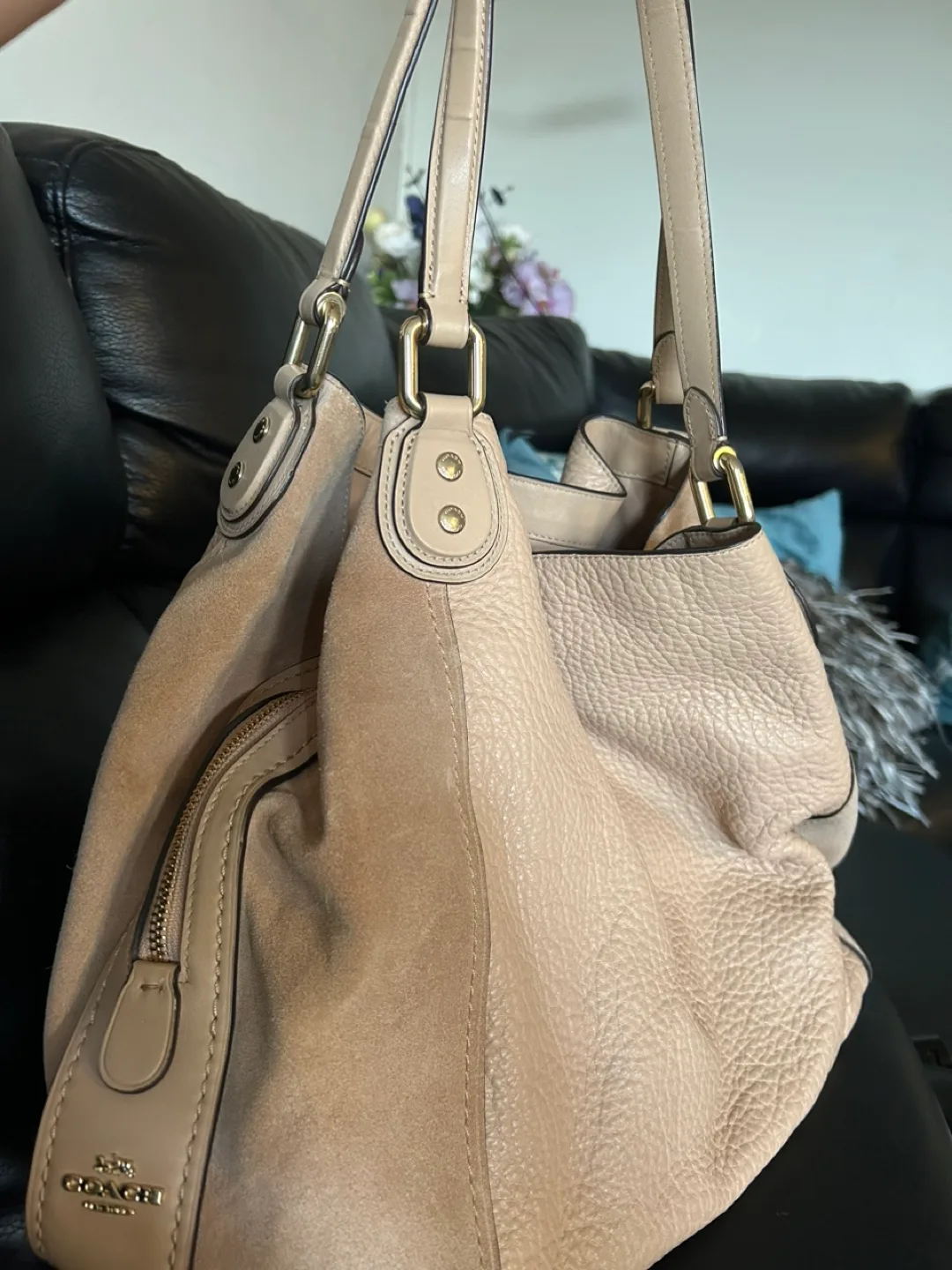 Coach Beige Leather & Suede Hobo Bag image indicator(2)