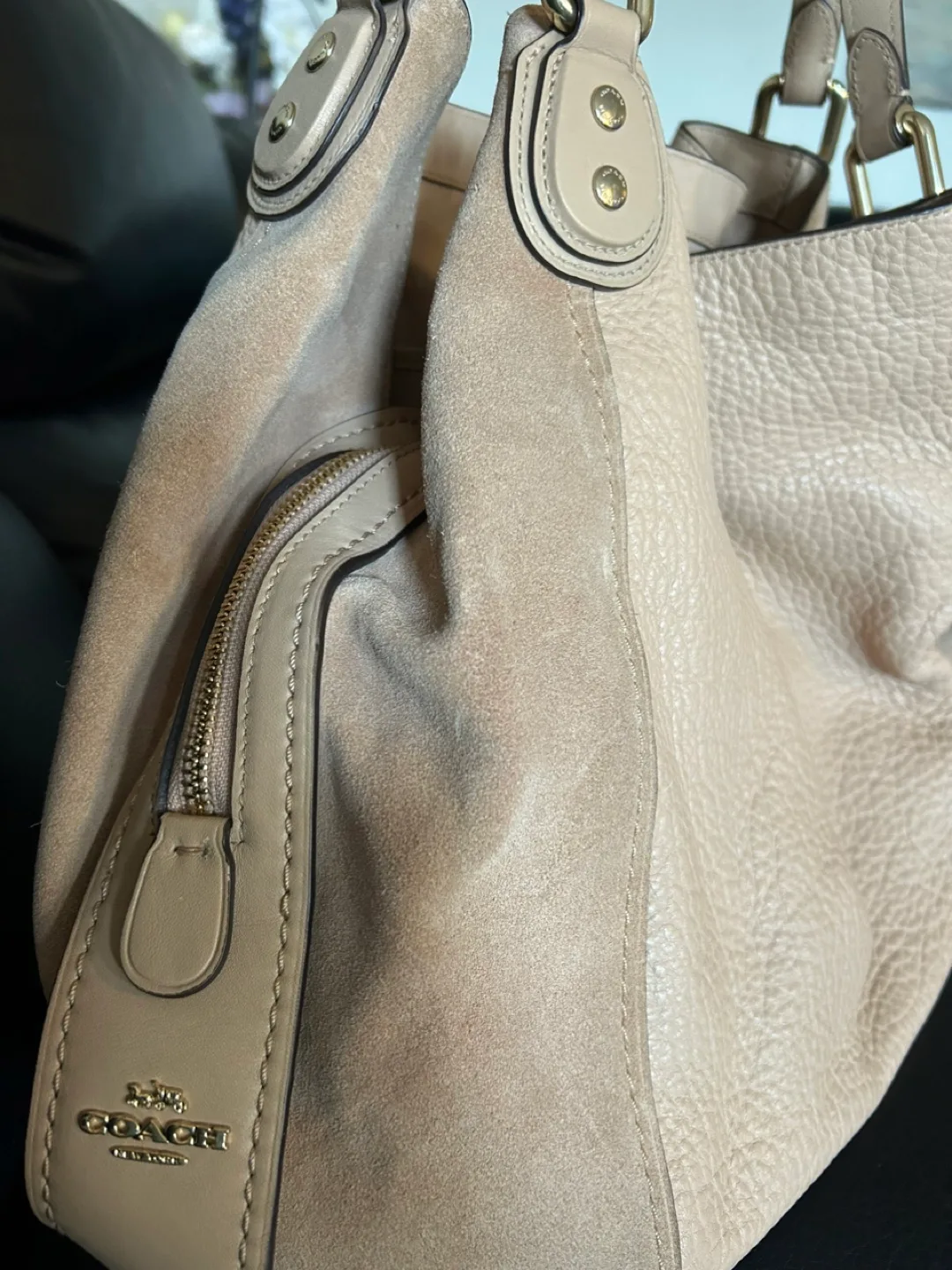 Coach Beige Leather & Suede Hobo Bag thumbnail