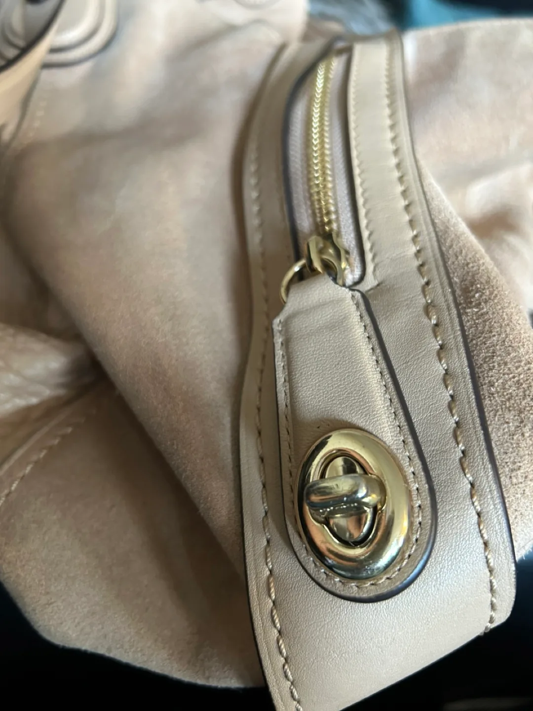 Coach Beige Leather & Suede Hobo Bag image indicator(4)