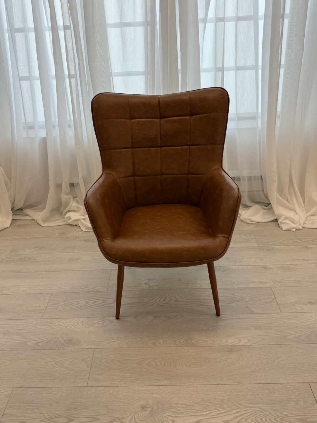 Kynston Faux Leather Wingback Chair - brown thumbnail