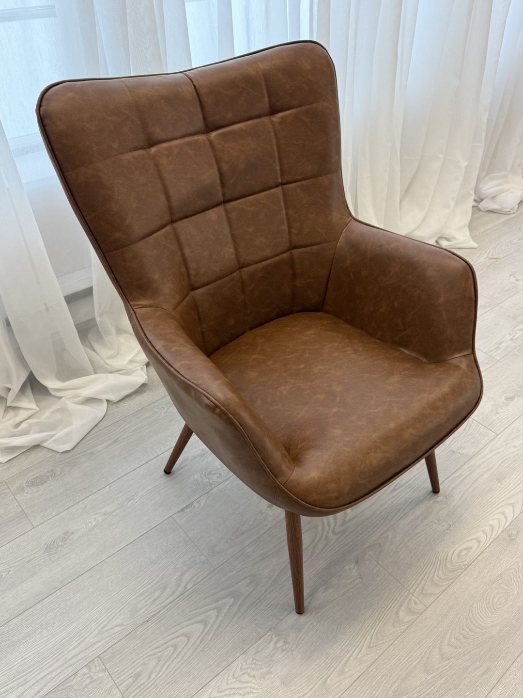 Kynston Faux Leather Wingback Chair - brown - photo 2