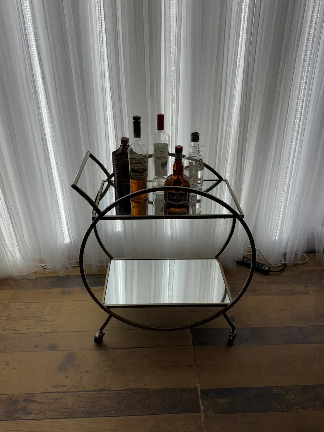 Wayfair Gold Finish Bar Cart with Mirrored Shelves thumbnail