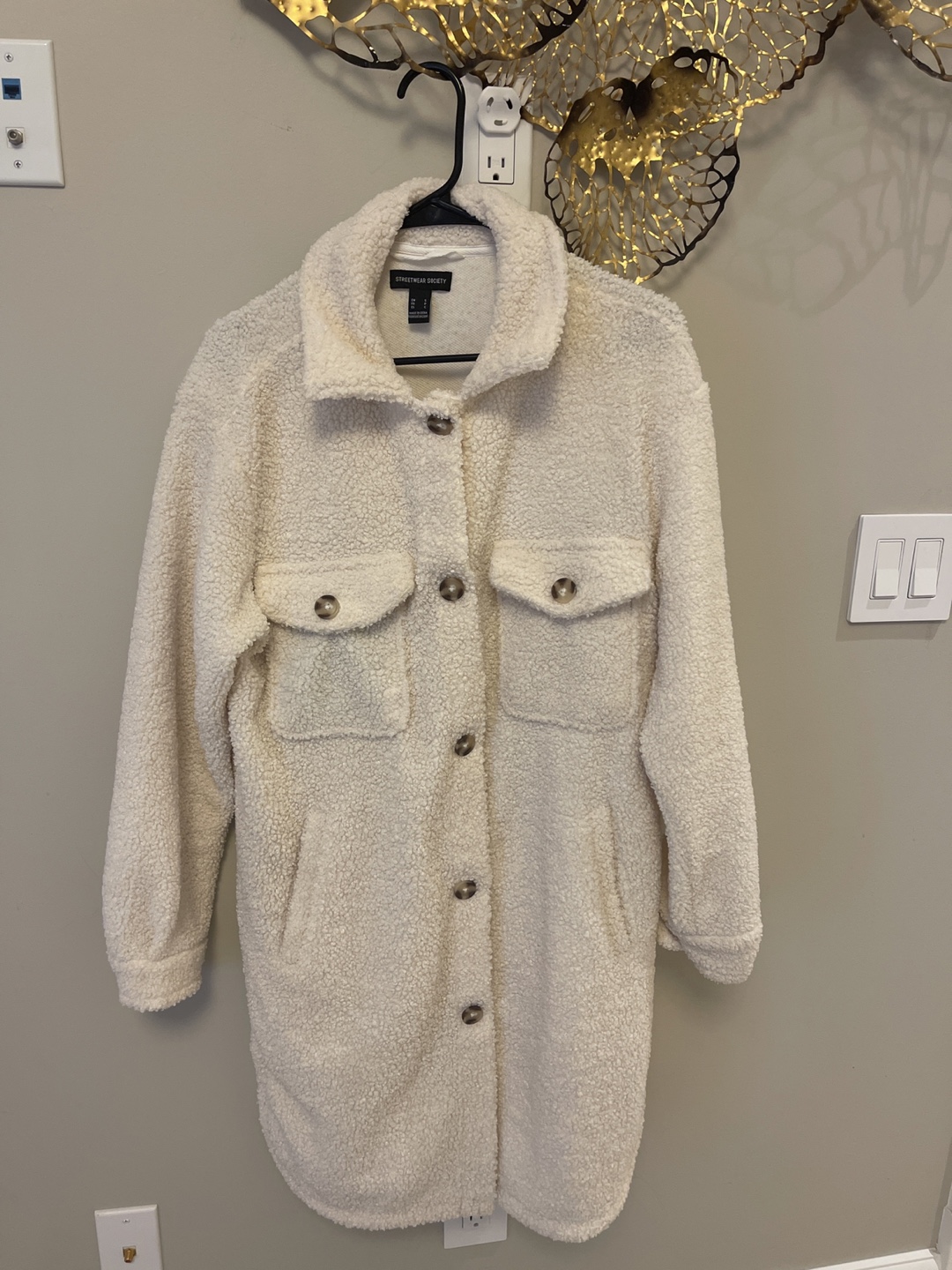 Streetwear Society Cream Sherpa Jacket - Size Small - photo 3