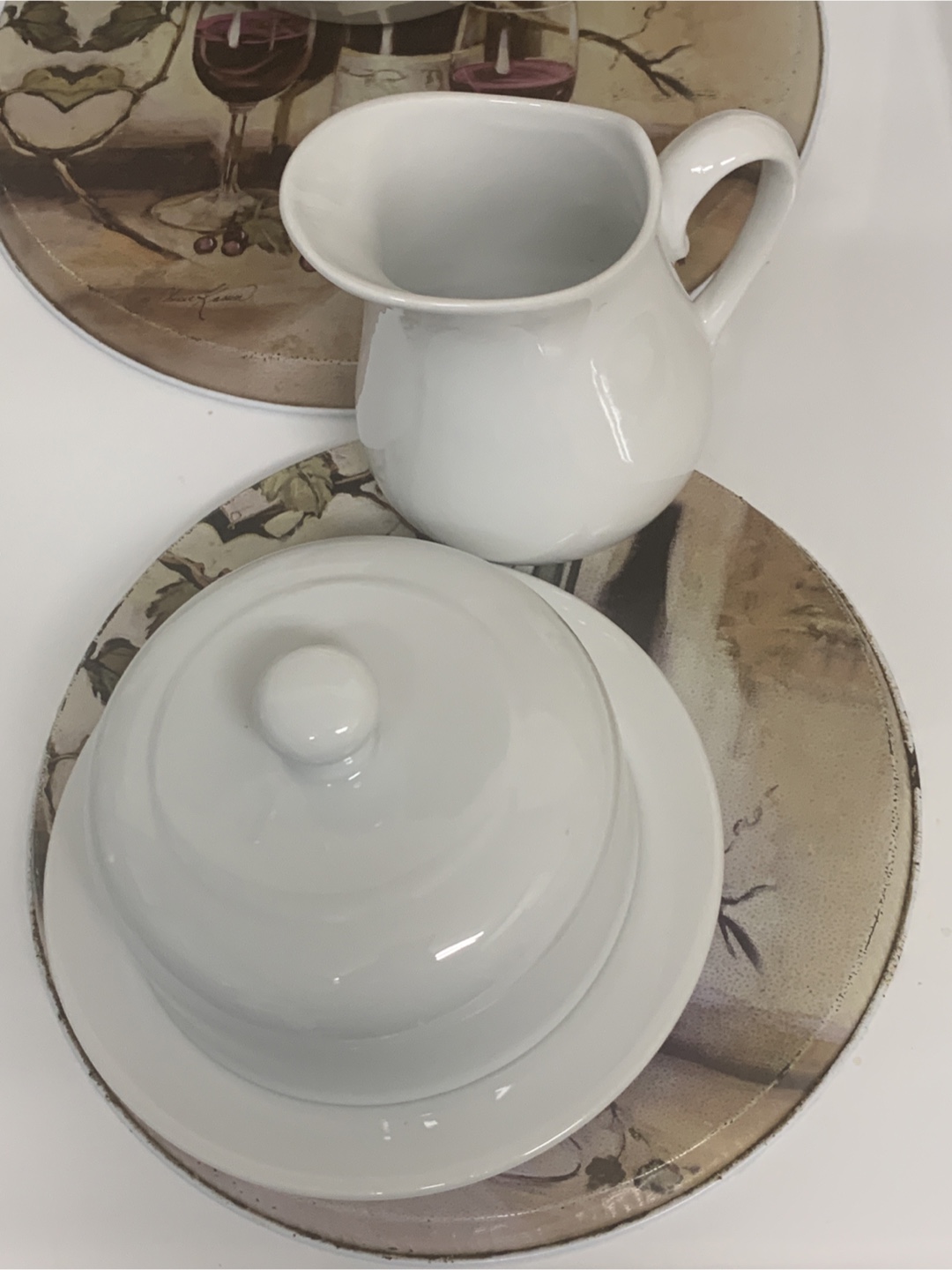 White Ceramic Small Pitcher & Butter Dish