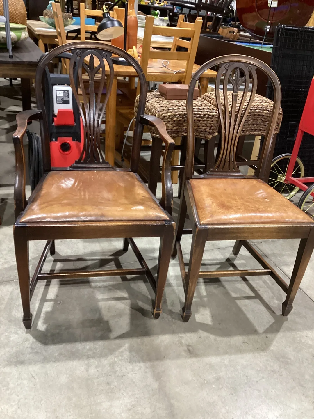 Antique Style Brown Leather Seat Chair thumbnail