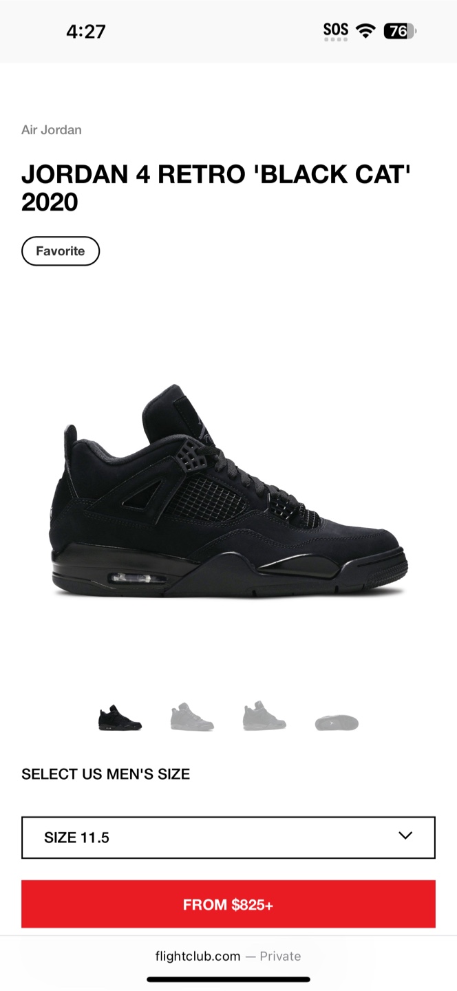 Air Jordan 4 Retro 'Black Cat' 2020 - Size 11.5