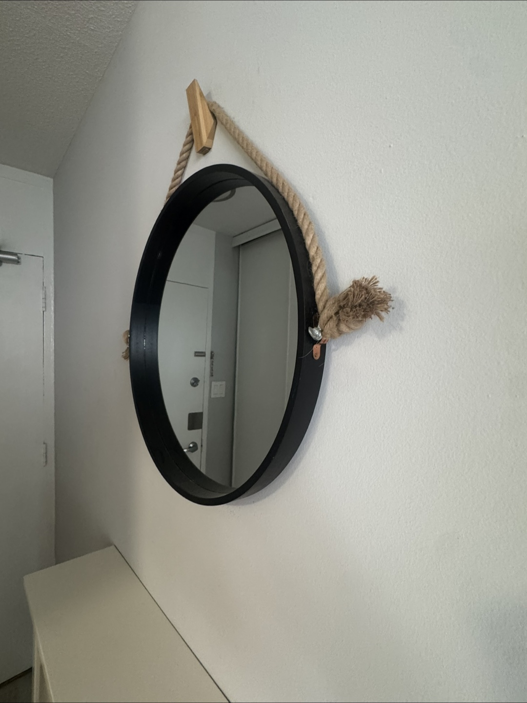 Round Black Framed Rope Mirror