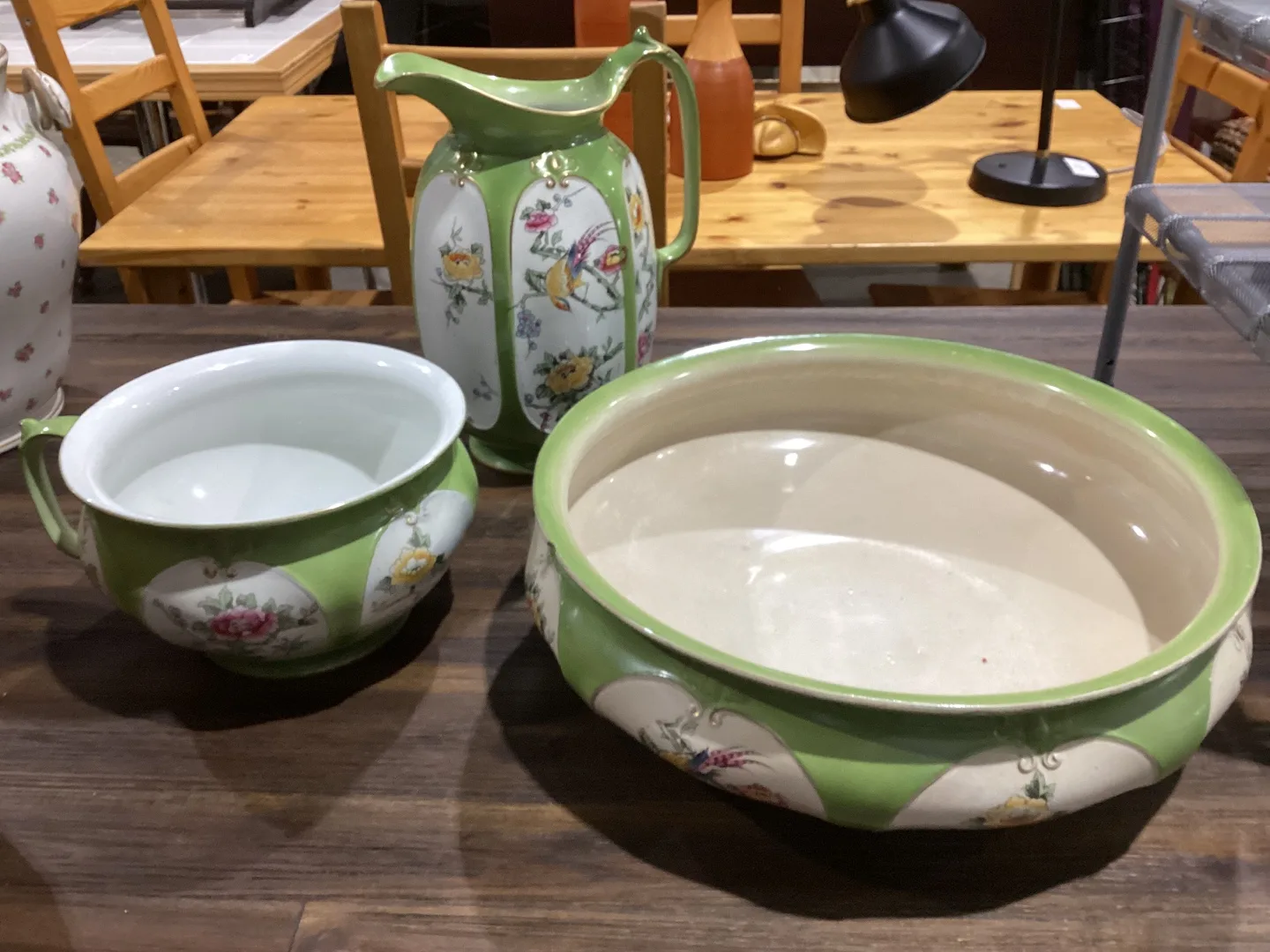 Vintage Ceramic Wash Basin, Pitcher, and Bowl Set thumbnail