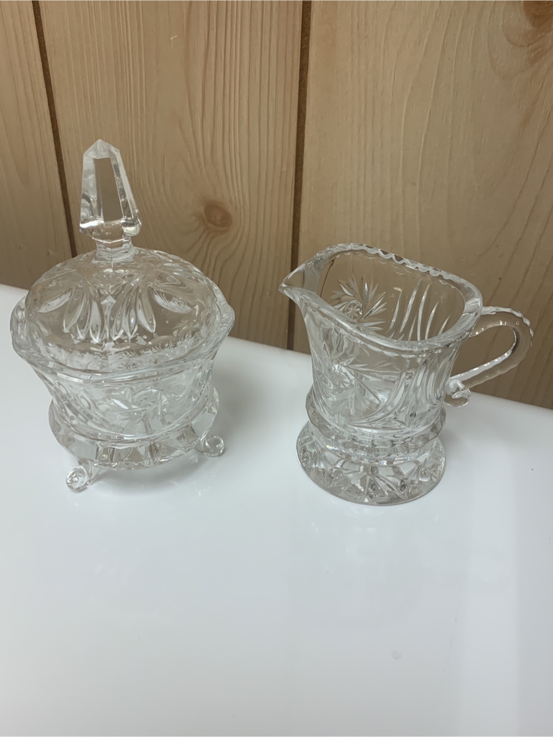 Crystal Sugar Bowl and Creamer