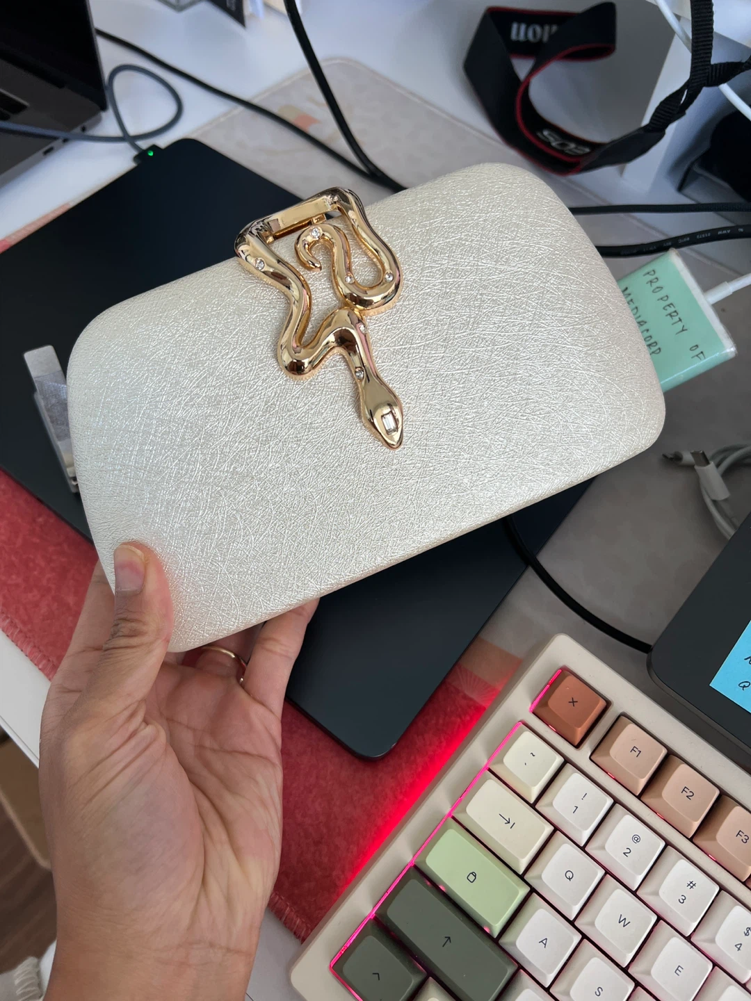 Elegant Snake Accent Clutch Bag