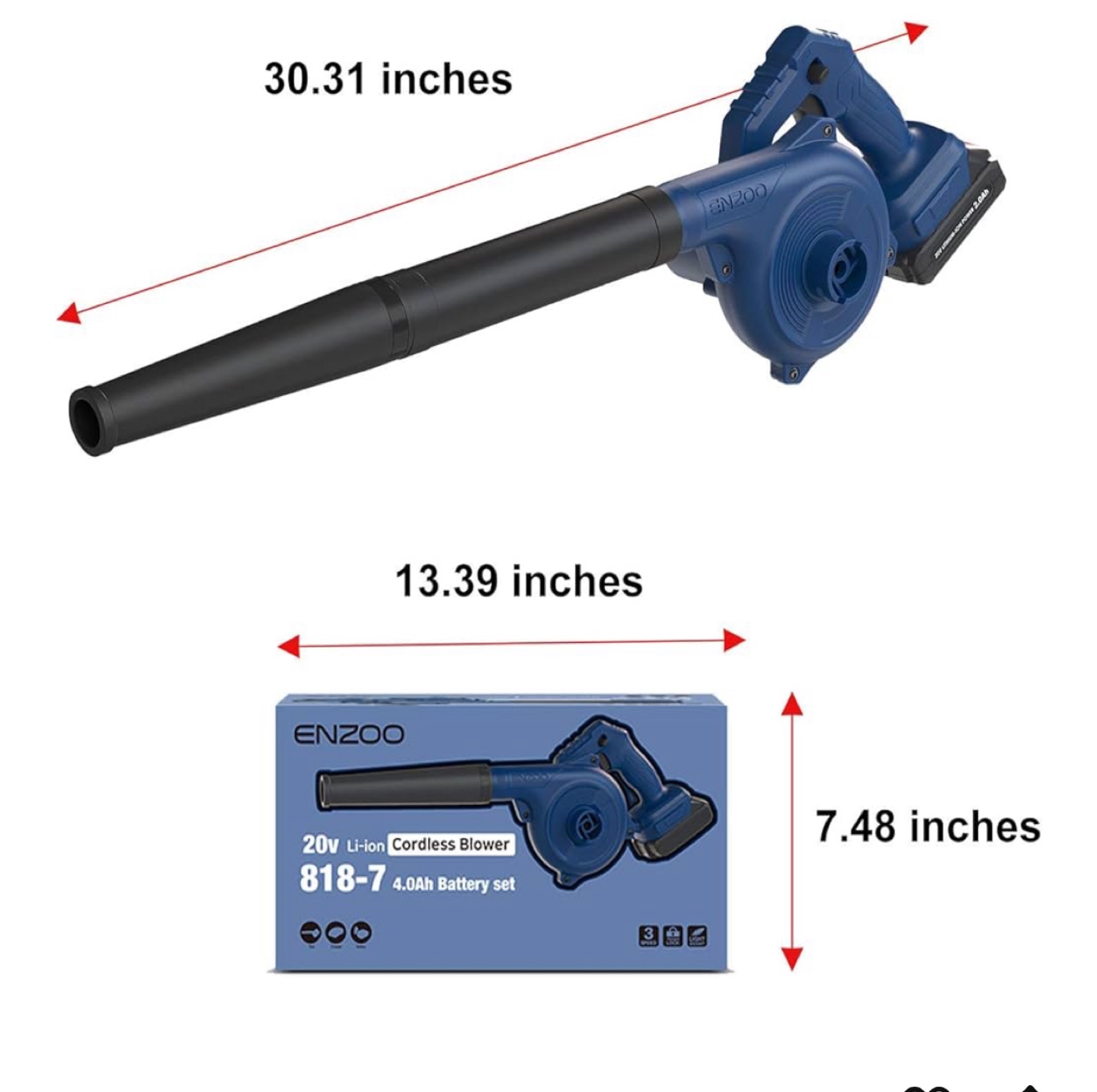 ENZOO 20V Cordless Leaf Blower/Dust Vacuum 2-in-1 - Blue - photo 2