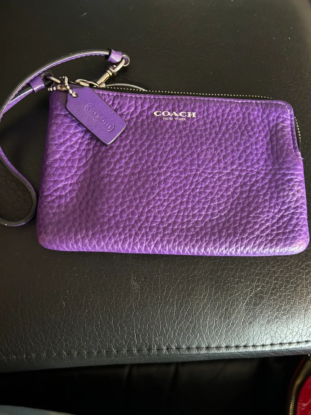 Coach Purple Leather Wristlet thumbnail
