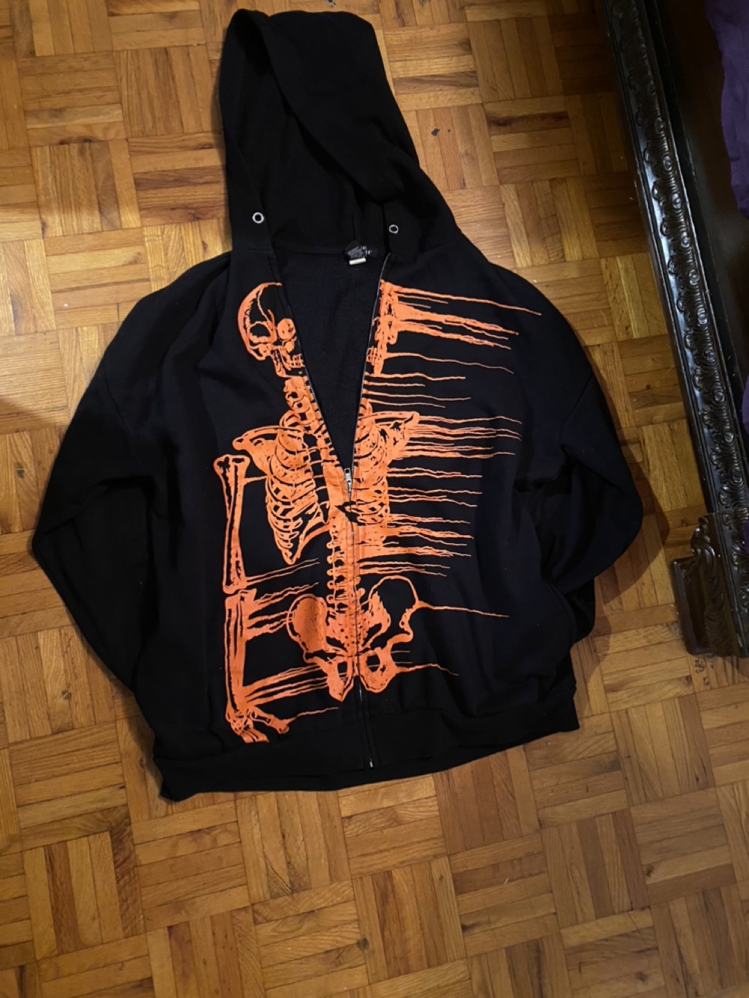 Social collision Skeleton Graphic Zip-Up Hoodie - Black & Orange