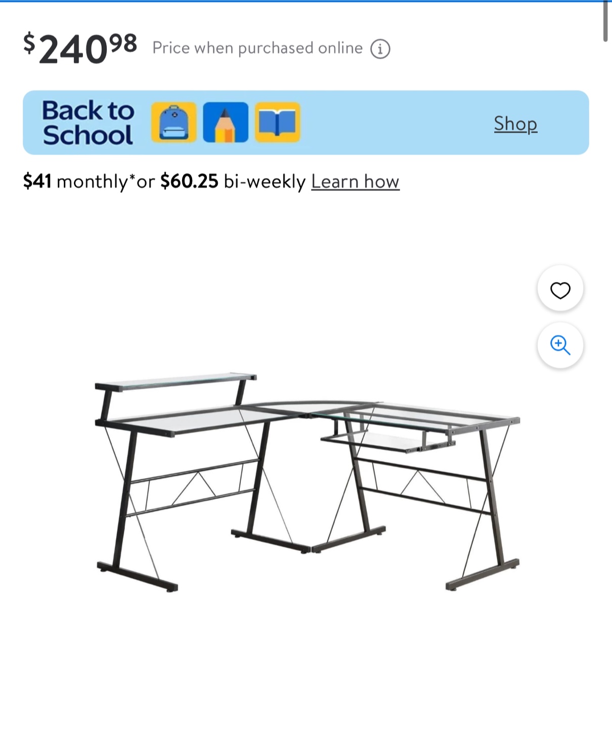 L-Shaped Glass Top Corner Desk