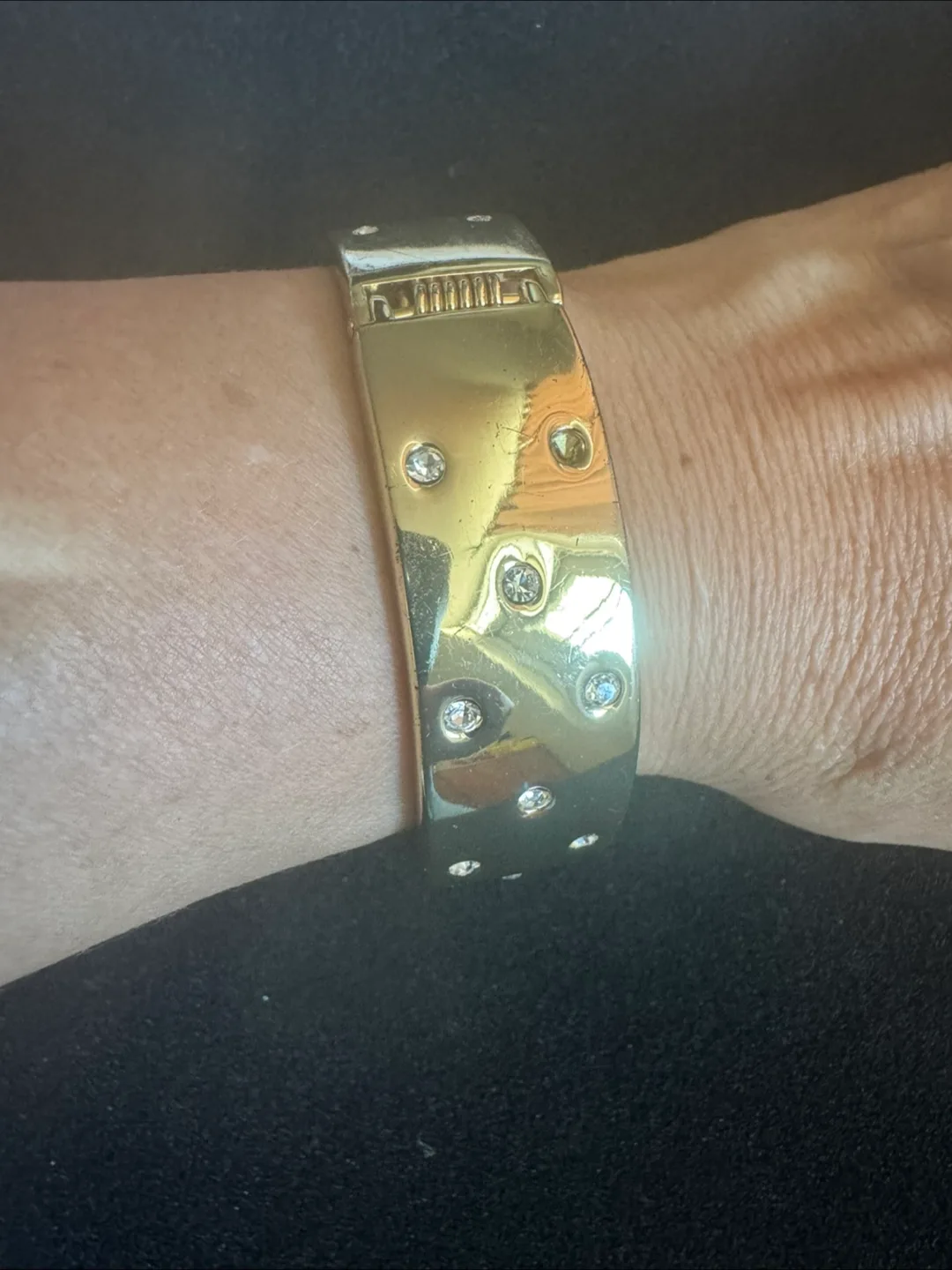Gold Tone Bangle Bracelet with Rhinestones thumbnail