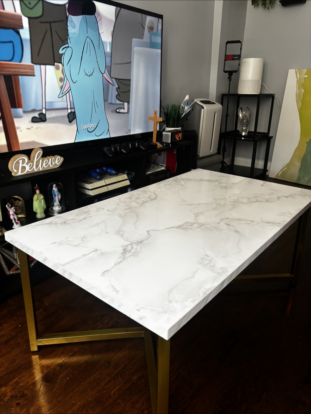 White Marble Top Gold Frame Desk - photo 5