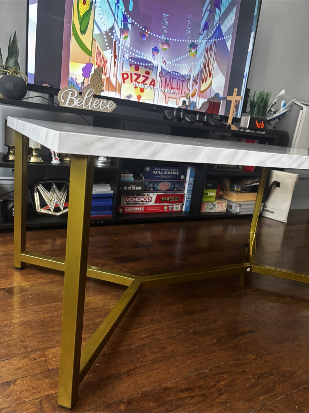 White Marble Top Gold Frame Desk - photo 3