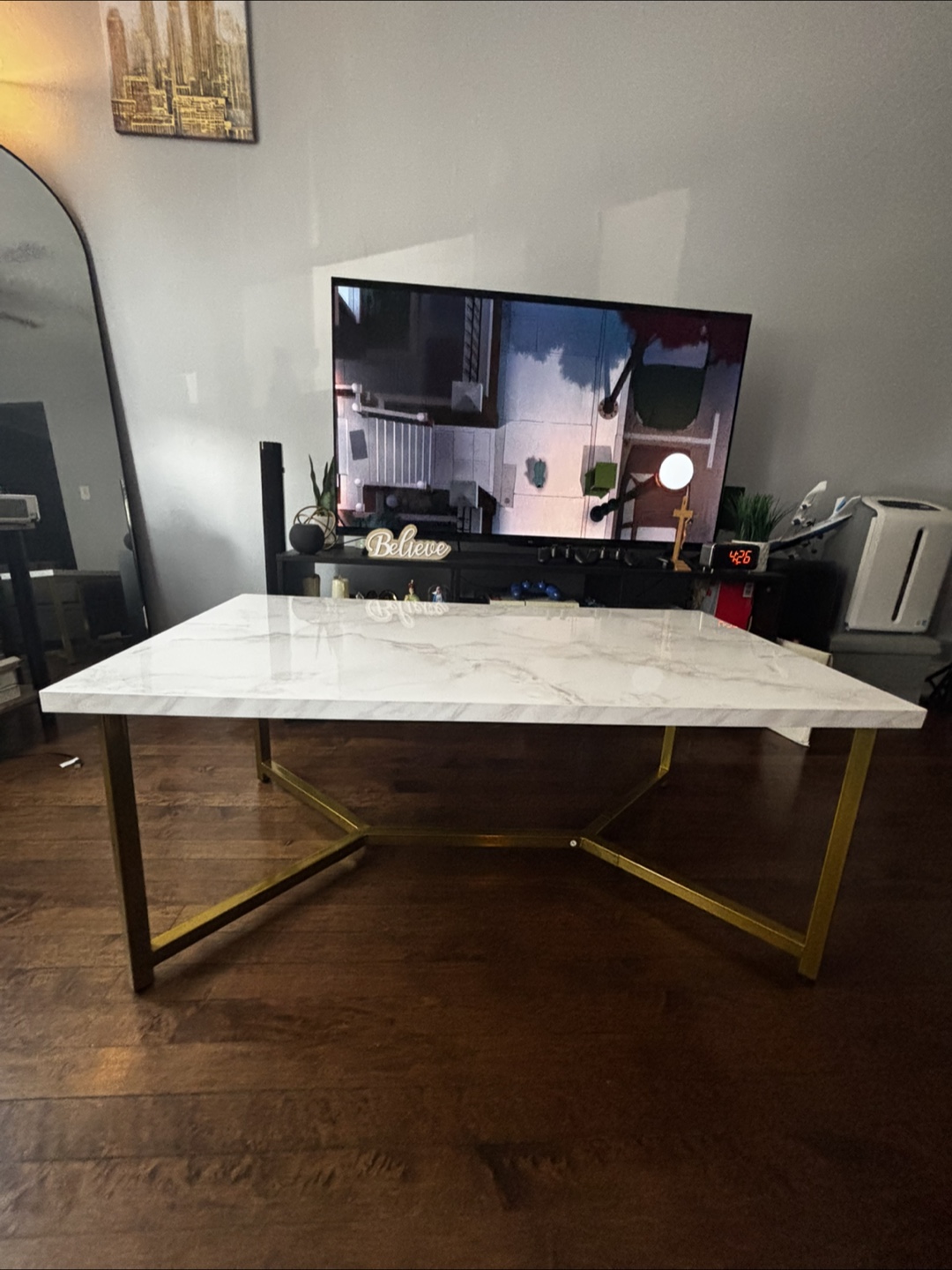 White Marble Top Gold Frame Desk