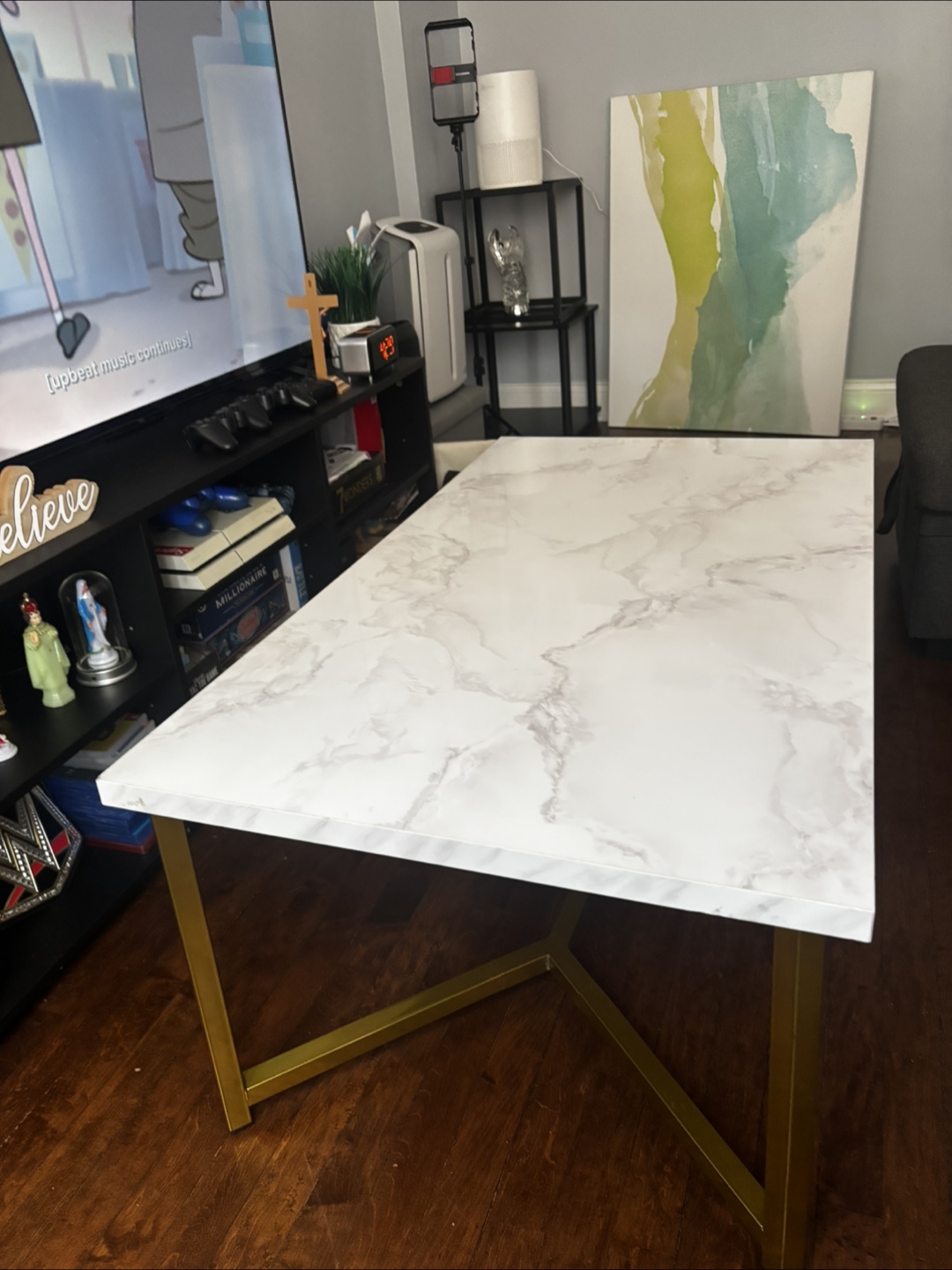 White Marble Top Gold Frame Desk - photo 4