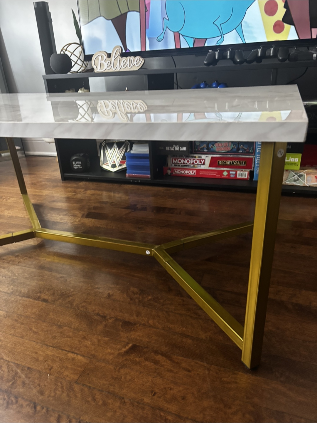 White Marble Top Gold Frame Desk - photo 2