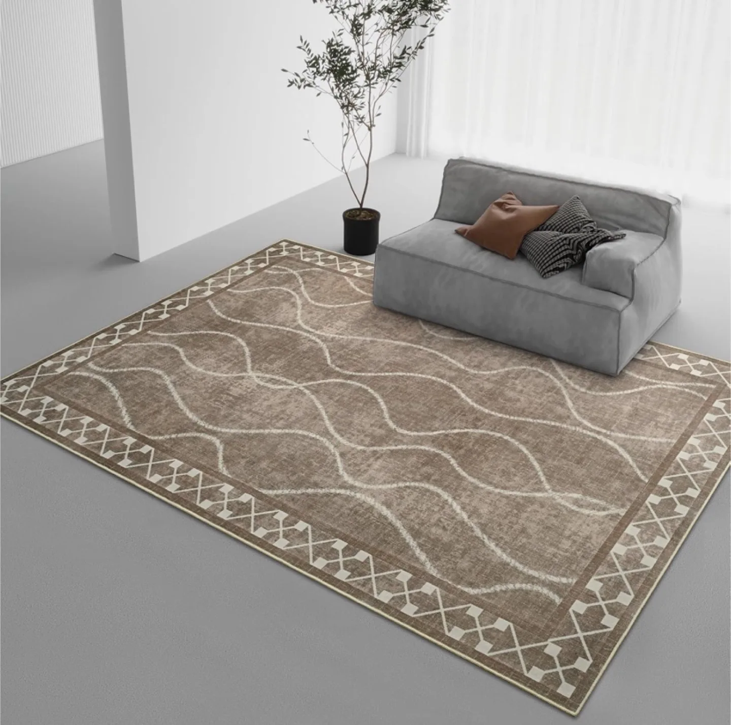 Modern Bordered, Washable Area Rug 5x7 - Brand New