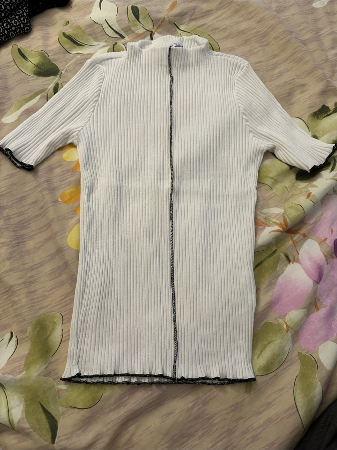 Zara White Ribbed Top