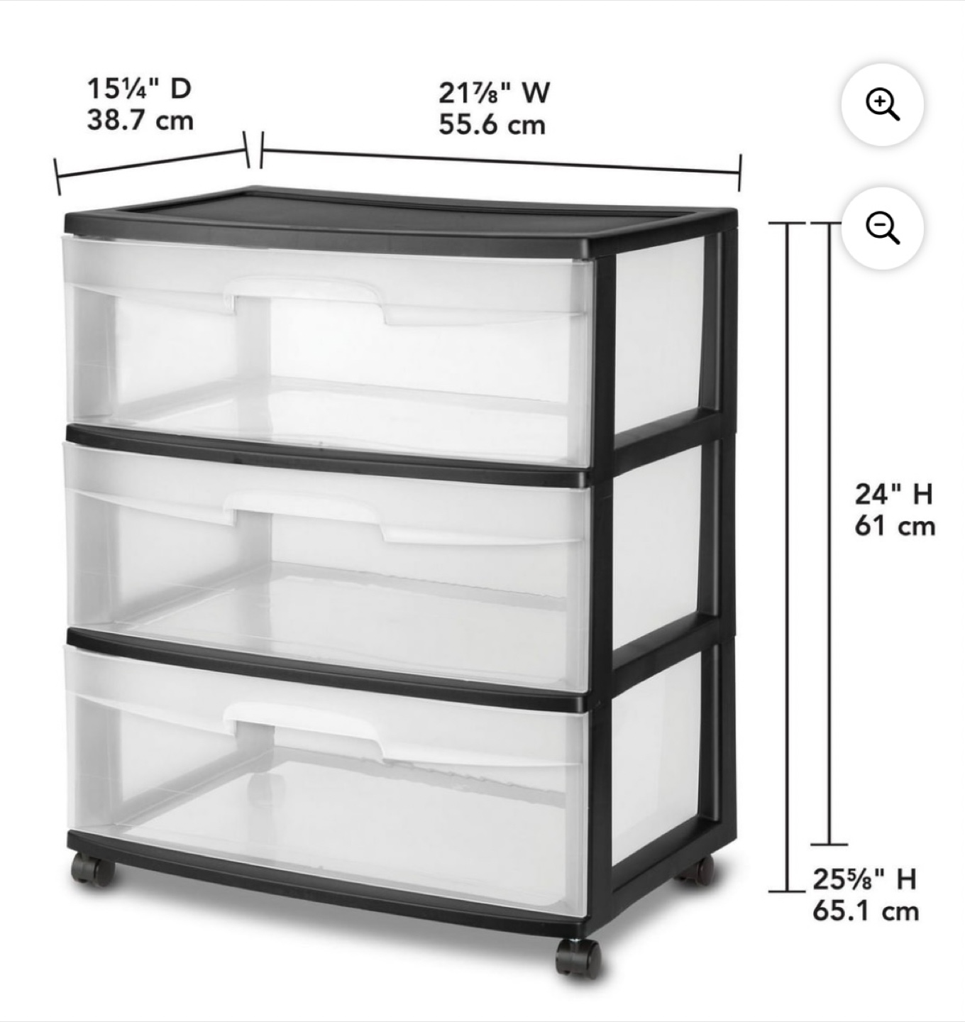 Wide 3 Drawer Cart Black