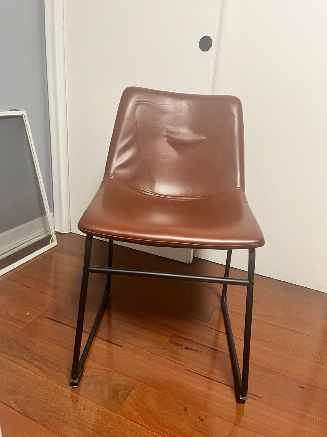 Two Structube Brown Leather Dining Chairs