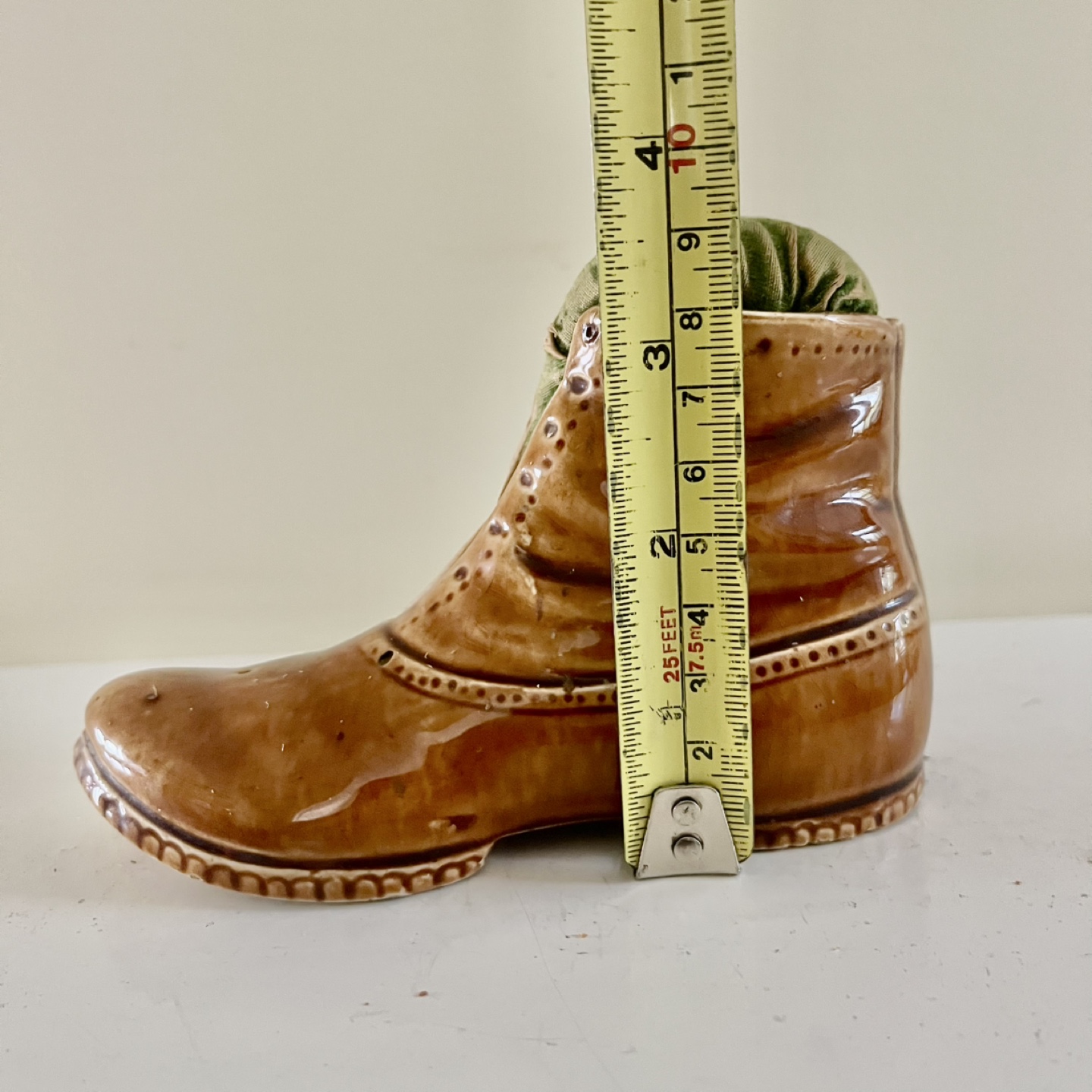 Victorian Honey Glazed Pottery BootPin Cushion - photo 4