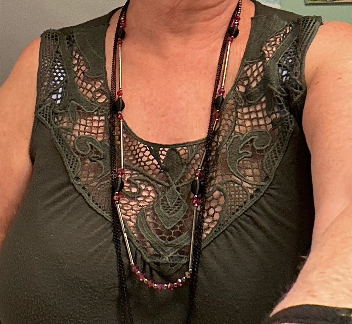 Layered Necklace - Black & Red Beads thumbnail