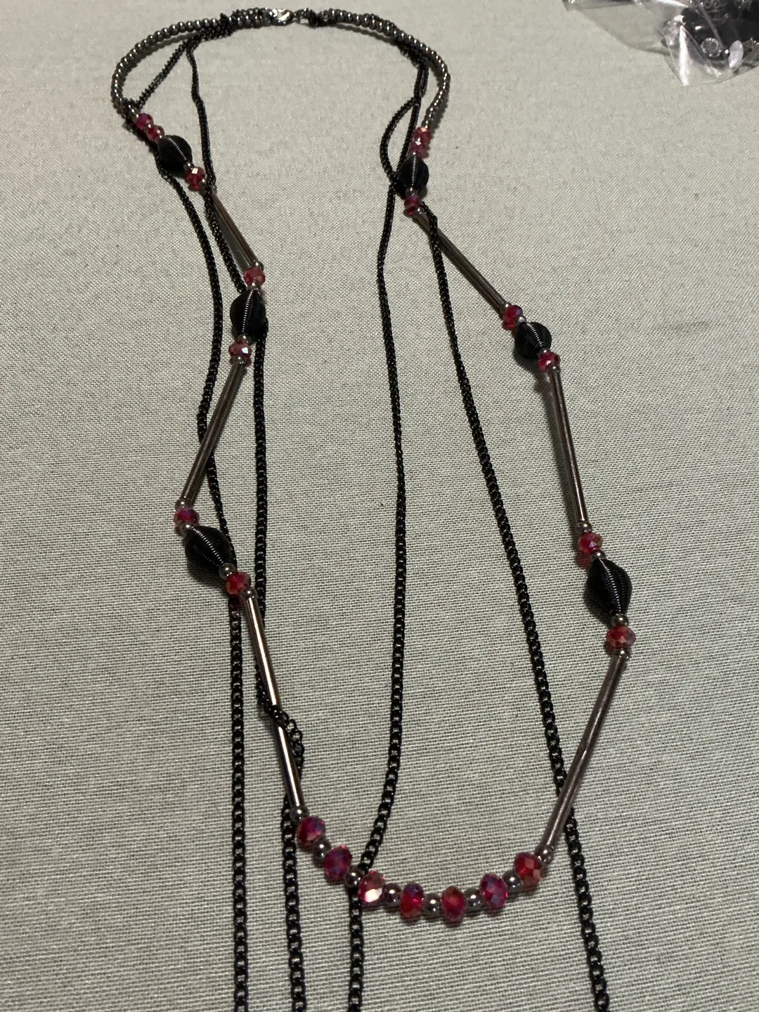 Layered Necklace - Black & Red Beads image indicator(3)
