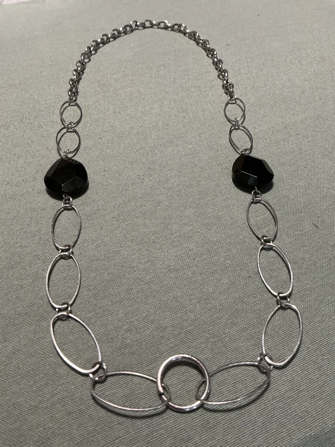 Silver Tone Necklace with Black Stones thumbnail