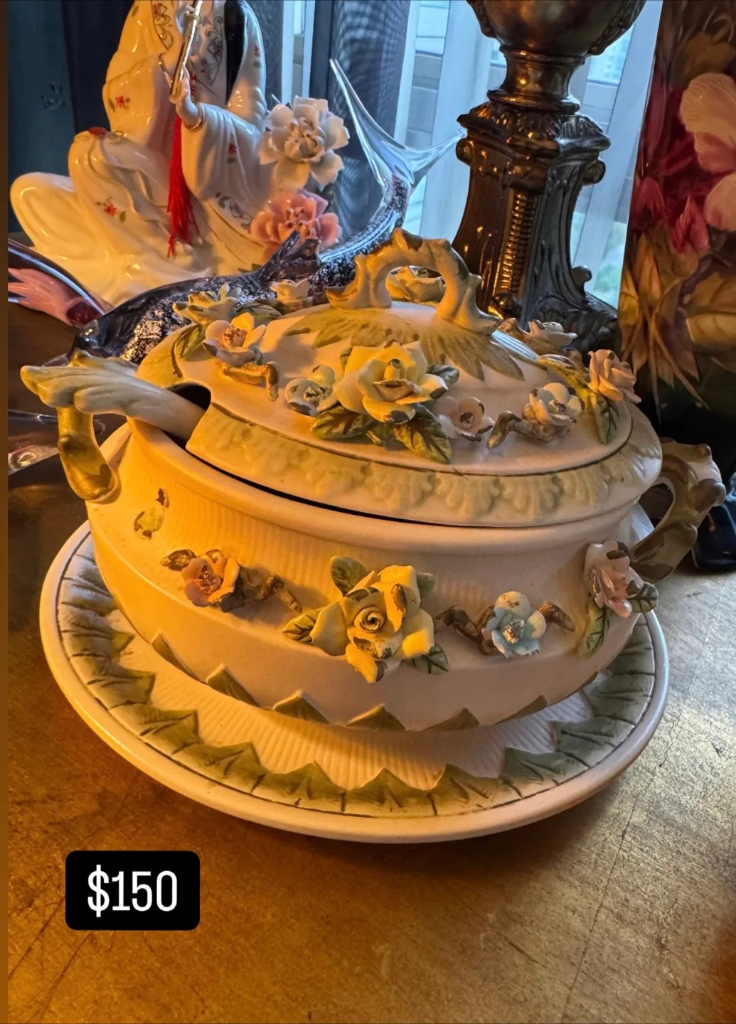 Floral Soup Tureen with Ladle & Plate thumbnail